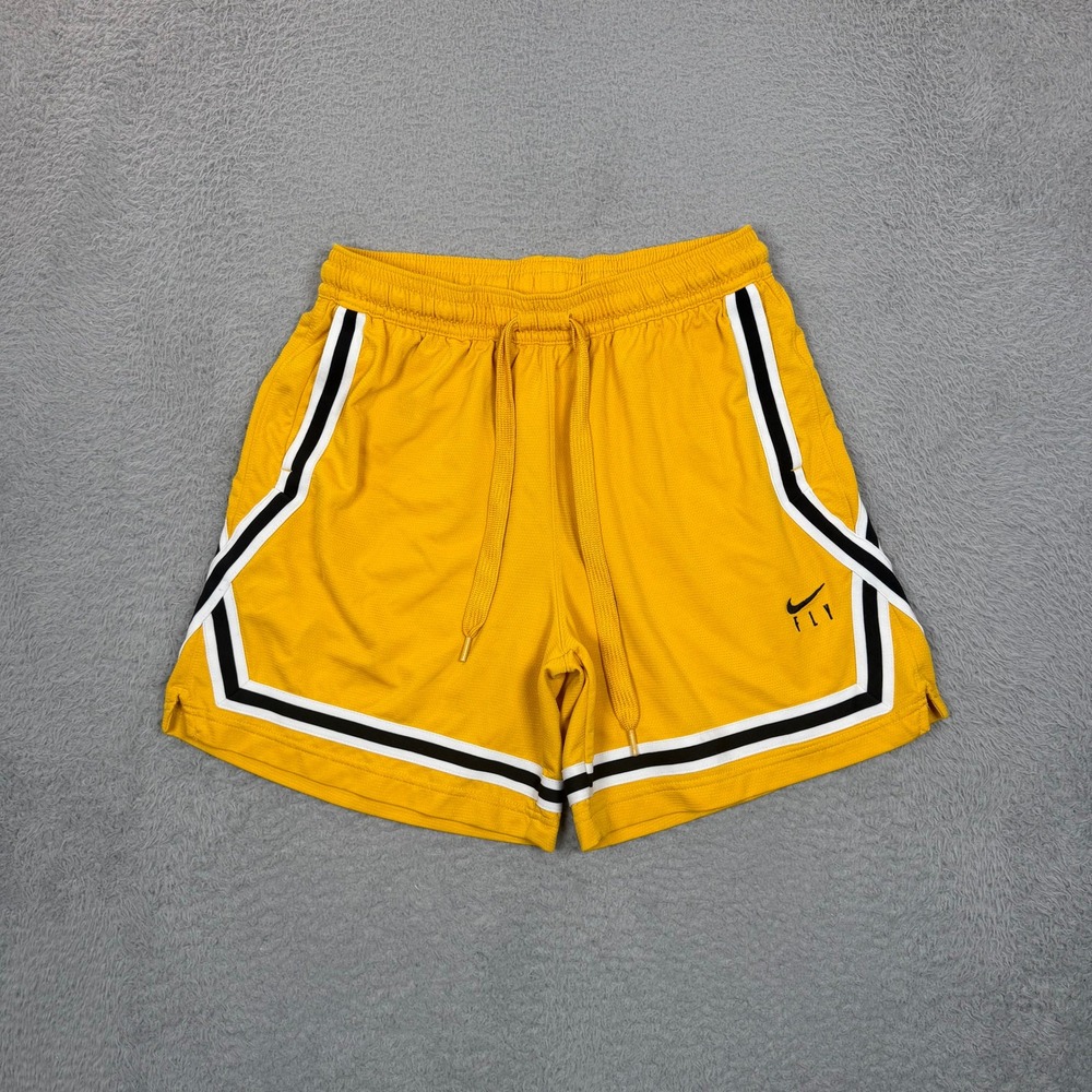 Nike Womens Dri-FIT Fly Basketball Shorts Yellow Black White Striped Medium